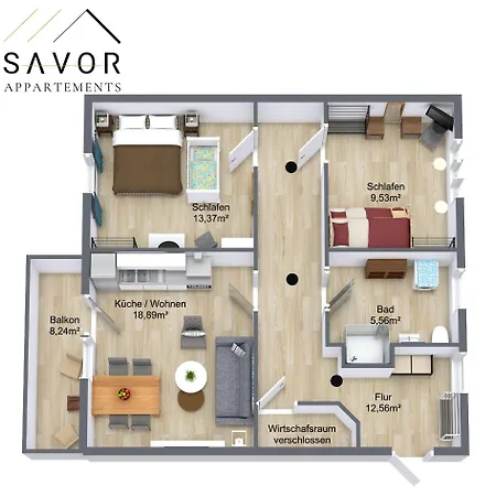 アパート Savor 5 Personen 2 Schlafzimmer Babybett Netflix Balkon Zentrum